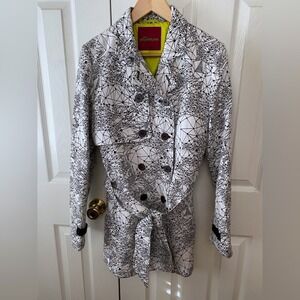 skunkfunk Black White Embroidered Spiderweb Light Double Breasted Pea Coat L